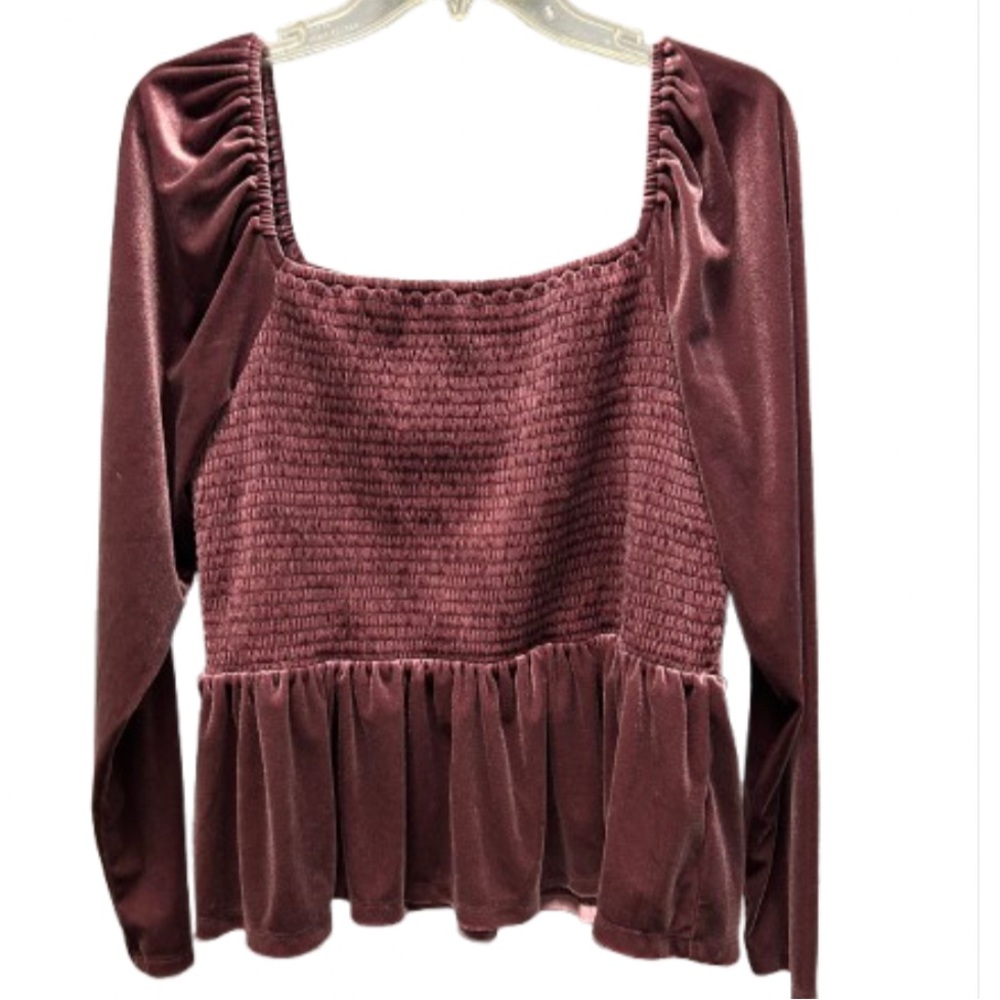 Y2K Style Velvet Puff Sleeve Smocked Peplum Whimsigoth Long Sleeve XL